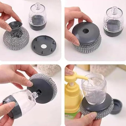 Cleaning Brush Dish Washing Scrubber Soap Dispenser, Replaceable Brush Head Lightweight Efficient, Interchangeable Soap Dispenser for Bowl Sink Cleaning Pot (1 Set+1 Head)