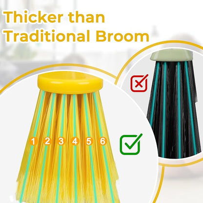 Indoor Broom for Floors 55” Soft Bristle Brooms for Sweeping Indoor/Outdoor to Clean Kitchen, Lobby, Office, Hardwood, Tile, Concrete, Patio, Deck-Yellow