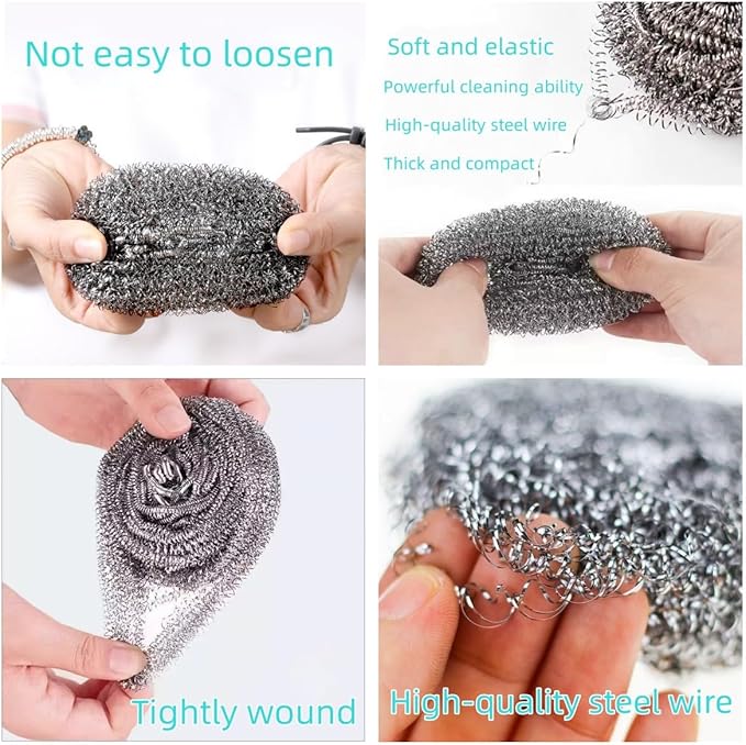 6-Piece Stainless Steel Sponge Scrubber - A Flexible Stainless Steel Velvet Scrubber for Cleaning Tableware, Kitchens, bathrooms, POTS, Pans, Grills and Sinks