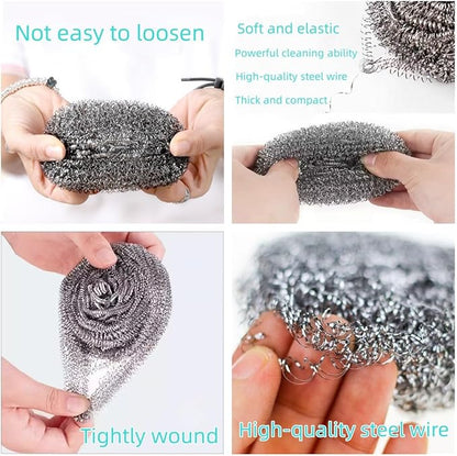 6-Piece Stainless Steel Sponge Scrubber - A Flexible Stainless Steel Velvet Scrubber for Cleaning Tableware, Kitchens, bathrooms, POTS, Pans, Grills and Sinks