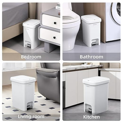 MOPALL 2.7 Gallon Small Bathroom Trash Can with Lid Soft Close, Garbage Can with Press Top Lid & Foot Pedal, Step Trashcan Slim Trash Bin Waste Basket for Toilet, Office, Bedroom, Kitchen, Living Room
