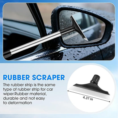 Windshield Cleaner Tool, Car Interior Cleaning Kit with Extendable Handle and 3 Reusable Microfiber Pads, Auto Glass Wiper and Detailing Brush Kit for Car & Home Window, Blue