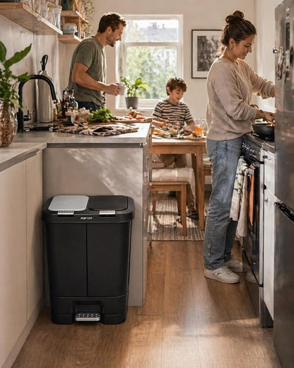 Step N' Sort 2 x 5.5 Gallon, Dual Trash and Recycling Bin with Slow Close Lid,Black,40 Liter,SNS402-B