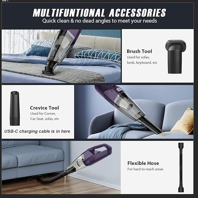 Handheld Vacuum Cordless — 3-In-1 Hand Held Vacuum Rechargeable With 8KPa Suction, Lightweight 1.7 Lbs Handheld Vac, Quick Dust Removal & Cleaning Tool With Accessories Storage For Car, Kitchen & Home