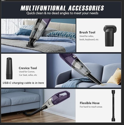 Handheld Vacuum Cordless — 3-In-1 Hand Held Vacuum Rechargeable With 8KPa Suction, Lightweight 1.7 Lbs Handheld Vac, Quick Dust Removal & Cleaning Tool With Accessories Storage For Car, Kitchen & Home