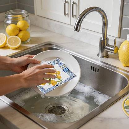 Lemons Swedish Dishcloths for Kitchen, 6 Pcs Reusable Tiles Lemons Sponge Cleaning Cloths, Absorbent Summer Yellow Fruit Dish Cloths Towels Wipes for Cooking Home Decoration Housewarming Gift