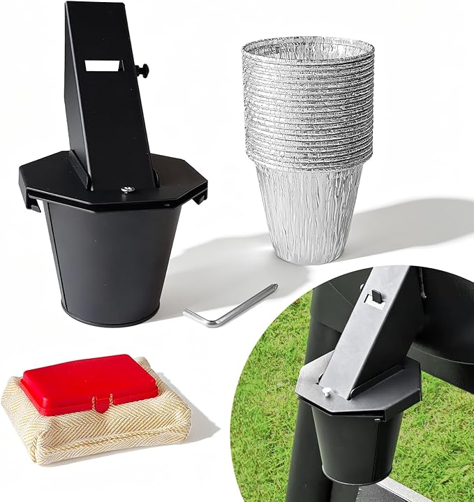 Grease Bucket for Pellet Grill Compatible with Traeger, Pit Boss, Z Grills, Recteq & More, 20-Pack 60oz Liners with Octagonal Lid, Screw-Lock Drip Bucket Includes Replaceable Brush Head