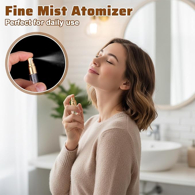 20 Pack 5ml Atomizer Glass Spray Bottles, Mini Perfume Spray Bottle, Fine Mist Atomizer Glass Bottle, Travel Size Mini Spray Bottles for Fragrance, Essential Oils, DIY Samples (Gold)