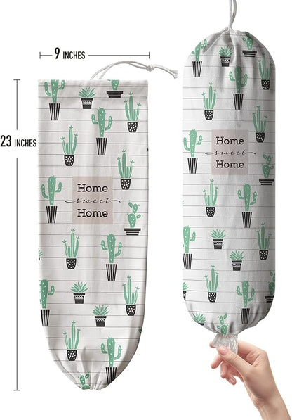 Hglian Cactus Plastic Bag Holder,Grocery Bag Holder Trash Bags Organizer Storage,Cute Cactus Kitchen Decor Gifts for Women