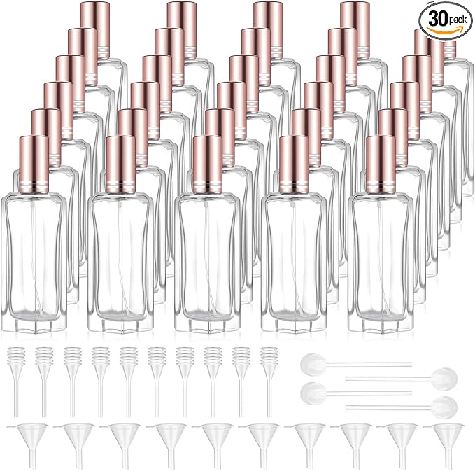 Domensi 30 Pcs 10/15/20/30 ml Perfume Travel Refillable Glass Bottles Spray Bottle Perfume Atomizer for Cologne Dispenser Leak-proof Fragrance Bottles Atomizer Pump Kit (30 ml,Rose Gold)
