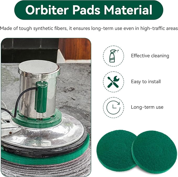 Cleaning Orbiter Pads 437.056 for Oreck 550MC Orbiter Floor Machine, 12 Inch Commercial Green Scrubbing Pad, Orbital Buffer Pats for Tile, Hardwood, Marble Floors