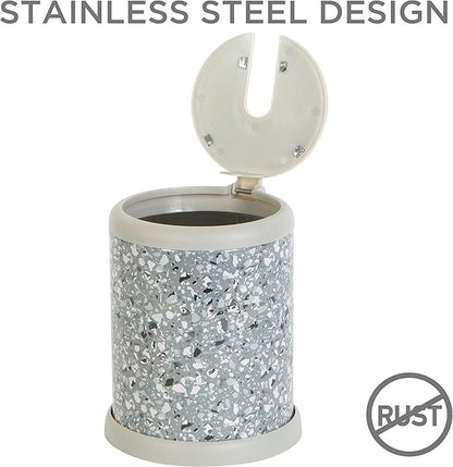 Bath Bliss Toilet Brush and Holder | Self Closing Lid | 360 Degree Brush Head | Bathroom Cleaning | Compact Size | Storage and Organization | Terrazzo grey with pink speckles