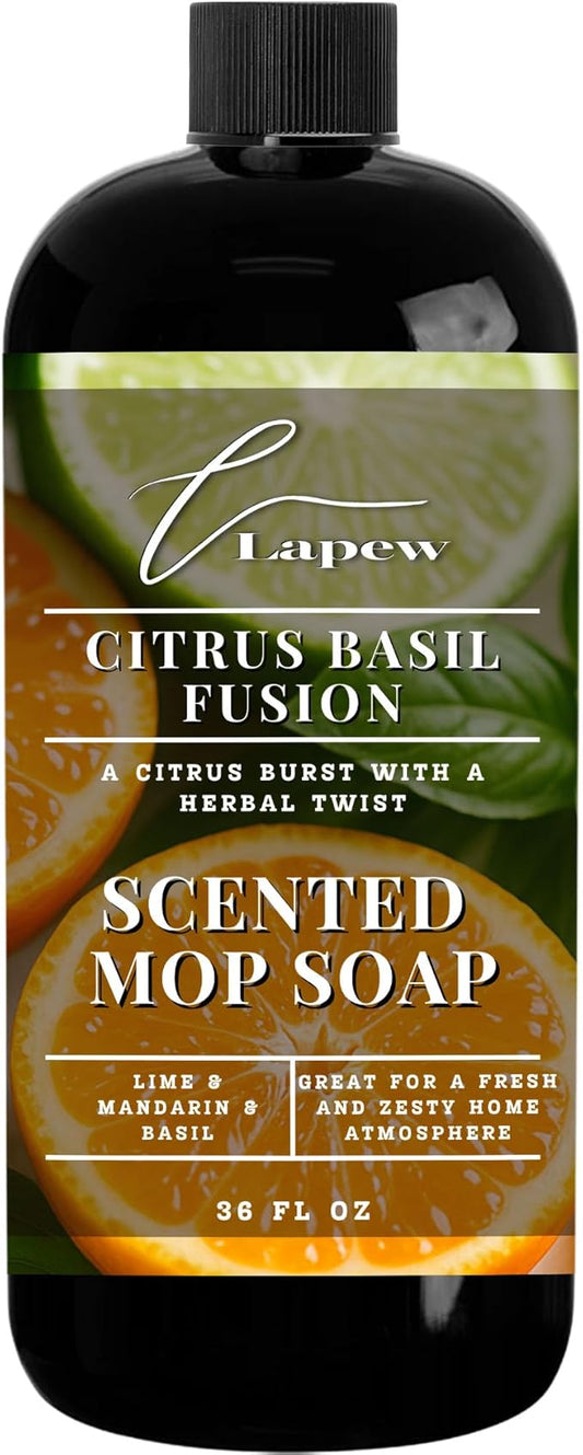 Lapew Citrus Basil Scented Mop Soap - Luxury Floor Cleaner Concentrate for Mopping Tile, Laminate, Vinyl & Hardwood | Streak-Free, Low-Foam | 36 oz