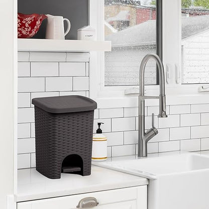 Superio 2-Pack Mini 6L Step Pedal Trash Can - Wicker Design, Hidden Mechanism, Durable Plastic, Ideal for Desktop, Countertop, Pet Waste/Dog Poop- Brown