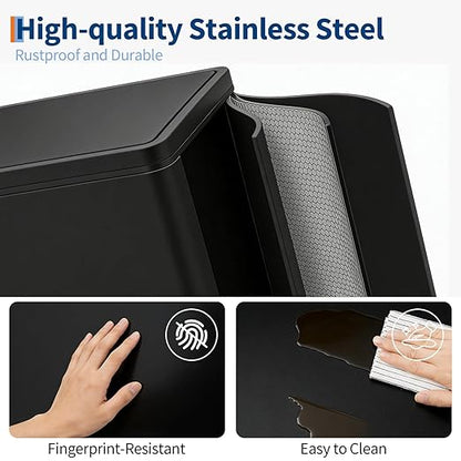 Dual 2 x 8 gal (2 x 30L) Stainless Steel Trash Can with Recycling Bin, Soft-Close Lid, Foldable Anti-Slip Step-on Pedal, Stainless Steel Handle, Removable Plastic Inner Buckets for Kitchen or Office