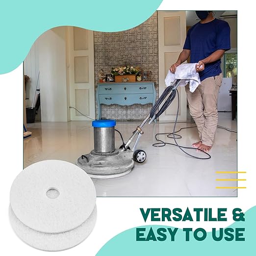 Teenyyou 2 Pcs 12" White Scrubbing Pads Commercial Cleaning Orbiter Pads-Maintenance Non Woven for Floor Buffer Machine