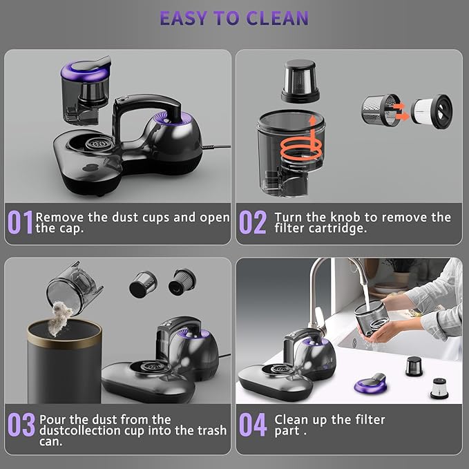 Mattress Vacuum Cleaner, UV Bed Cleaner 12KPa Handheld Upgraded Effectively Clean Up Bed, Pillows, Cloth Sofas, Carpets and Ther Fabric Surfaces for Dust, Pet Hair