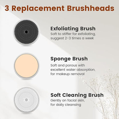 Facial Cleansing Brush, Electric Face Scrubber with 2 Rotational Directions, 3 in 1 Facial Brushes for Cleaning and Exfoliating, 3 Speeds Adjustable, Waterproof Face Wash Brush for Men Women
