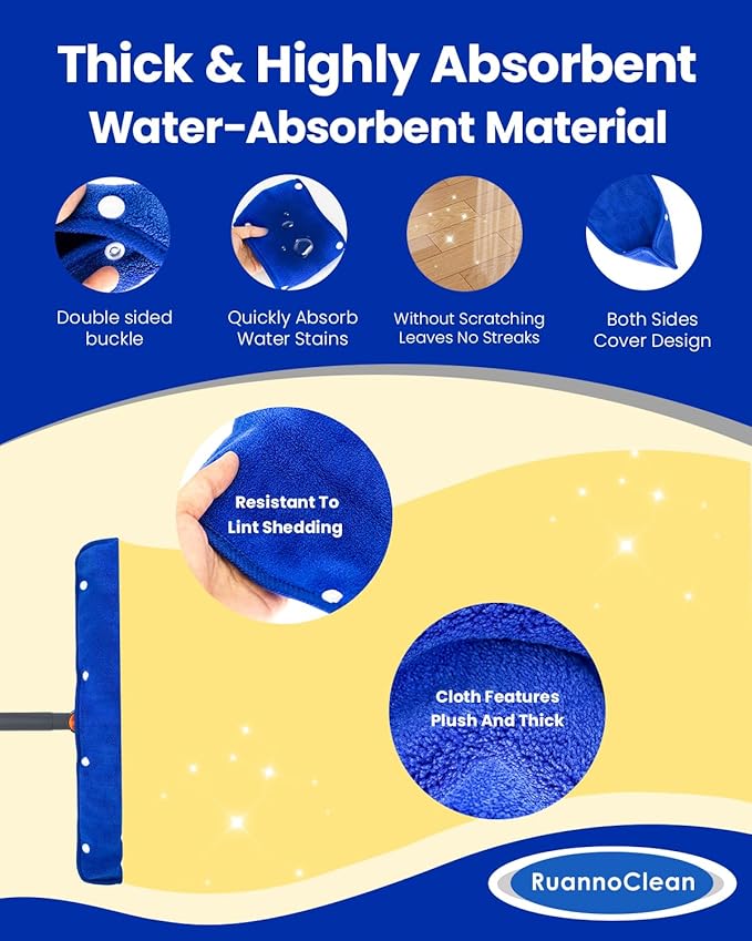 Floor Squeegee Pads, Microfiber Pads for Squeegee for Floor, Reusable Mop Pad for 23-24" Heavy Duty Rubber Squeegees Mop Rubber Broom for Floor, Tile, Glass, Wall Cleaning -4 Pack 60cm