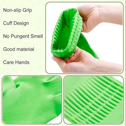 3 Pairs Rubber Dishwashing Gloves,Rubber Cleaning Gloves, Reusable Kitchen Glove for Household,Waterproof