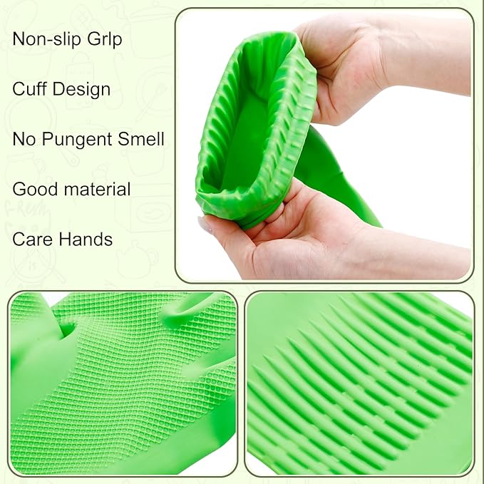 3 Pairs Rubber Dishwashing Gloves,Rubber Cleaning Gloves, Reusable Kitchen Glove for Household,Waterproof