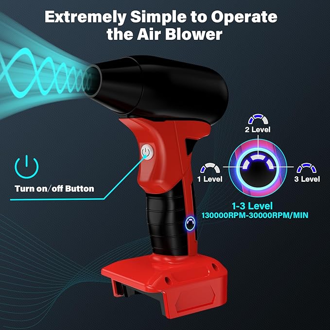 Cordless Jet Blower for Milwaukee 18V M18 Battery, 130000 RPM Handheld Dust Blower with 4 Speeds & Nozzles, Portable Air Blower for Patio, Leaf, Camping & Car Cleaning