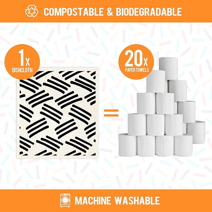 Swedish Dishcloths for Kitchen,6 Pack Black Minimalist Swedish Dish Towels,Cellulose Sponge Cloths,Non Scratch Reusable Paper Towels Biodegradable and Reusable Kitchen Dish Rags