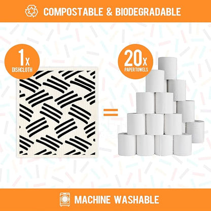 Swedish Dishcloths for Kitchen,6 Pack Black Minimalist Swedish Dish Towels,Cellulose Sponge Cloths,Non Scratch Reusable Paper Towels Biodegradable and Reusable Kitchen Dish Rags