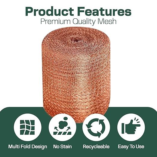3rd Gen Copper Mesh Rodent Control Kit 5" x 105ft, 100% Premium Copper Wool for Sealing Holes & Water Gaps, Blocks Slugs, Snails, Mice & Pests – with Scissors & Packing Tool