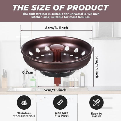 Retisee 2 Pcs Kitchen Sink Stopper Strainer Stainless Steel Drain Strainers for Universal 3-1/2 Inch Kitchen Sink Drain Replacement(Oil Rubbed Bronze)