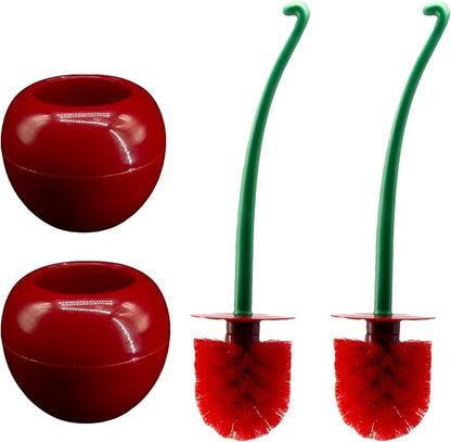 Toilet Bowl Brush with Holder Set: 360°Under Rim Toilet Scrubber Cute Cherry 2pcs-Heavy Duty Scrubbing Bristles for Apartment Bathroom