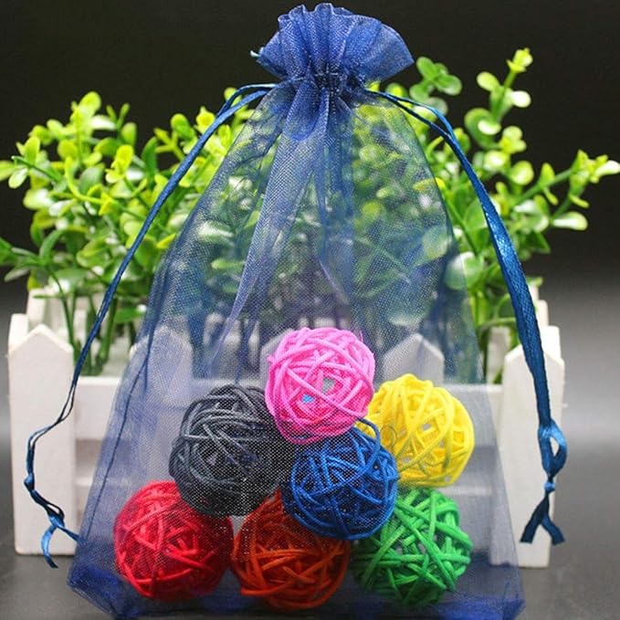 100 Pieces 5x7 inches Gift Wrap Bag Navy Blue,Organza Sheer Fabric,Drawstring Classy Present Bag for Baby Shower Favor,Candy,Christmas Favour,Sample Packing Decorative,Handmade Soap,Merchandise,Makeup