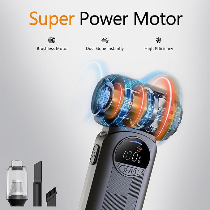 Compressed Air Duster,150000RPM Powerful Brushless Motor Electric Air Duster, Infinite Speed & Fast Charging, rechargeable Cordless Air Blower with Vacuum Function for PC Keyboard, Car & Home – Black