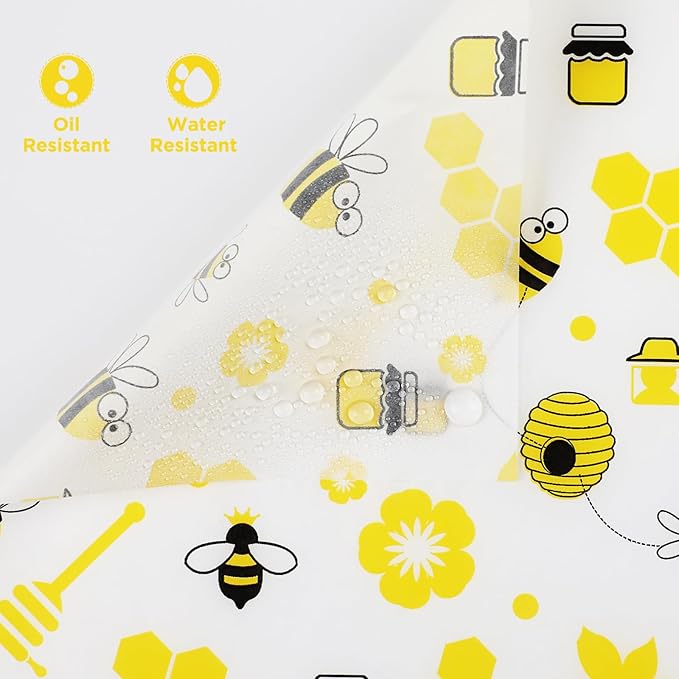 GeeRic 100 Pcs Wax Paper Sheets for Food, 7 * 7 Inch Bee Day Wax Paper Sandwich Wrap Deli Wraps, Oil-Proof Picnic Basket Liners with Bee Pattern for Memorial Day