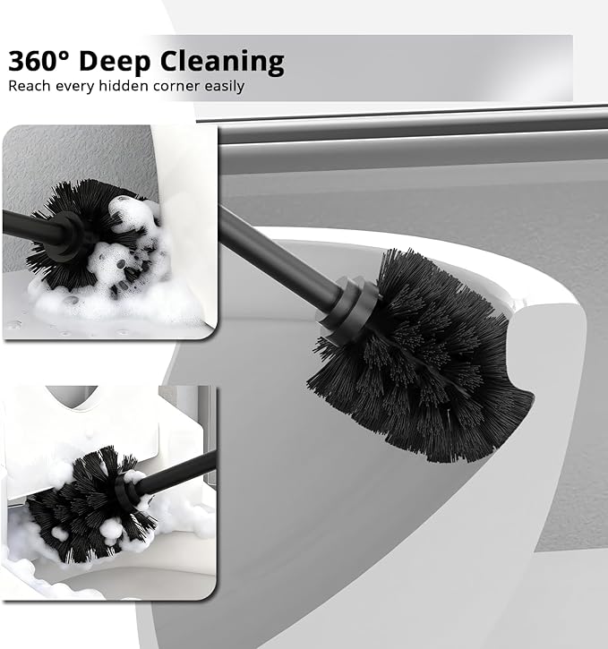 Premium 304 Stainless Steel Toilet Brush and Holder: Weighted Stable Base, Removable Inner Tube, Splash-Proof Design for 360° Thorough Cleaning & Space-Saving Storage,Nickel