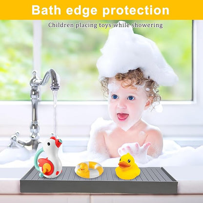 Silicone Sink Edge Protectors - Multifunction Accessories, Splash Guard & Draining Mat for Kitchen, Bathroom Sink, Steel, Granite, Quartz Countertops (Gray, 4 * 24in)