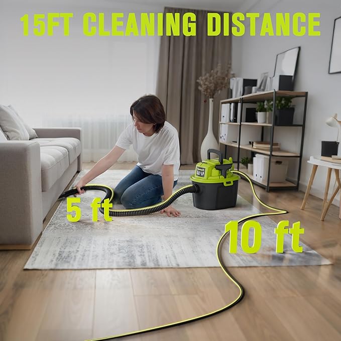 YWDV25B 2.5 Gallon Small Shop Vac 1.5 Peak HP Mini Wet Dry Vac with Blowing Function, 15Ft of Cleaning Reach, 3 in 1 Portable Compact Shop Vacuum for Hose and Attachments for Home Floor/Car/Garage