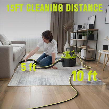 YWDV25B 2.5 Gallon Small Shop Vac 1.5 Peak HP Mini Wet Dry Vac with Blowing Function, 15Ft of Cleaning Reach, 3 in 1 Portable Compact Shop Vacuum for Hose and Attachments for Home Floor/Car/Garage
