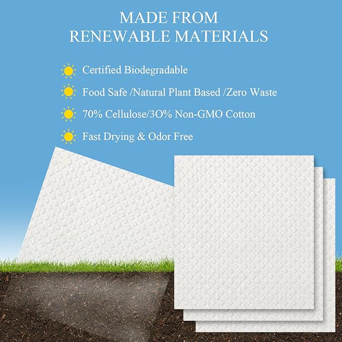 6 Packs Swedish Kitchen Dish Cloths - Reusable Paper Towels for Counters & Dishes - Eco-Friendly Cellulose Sponge Cloth - White