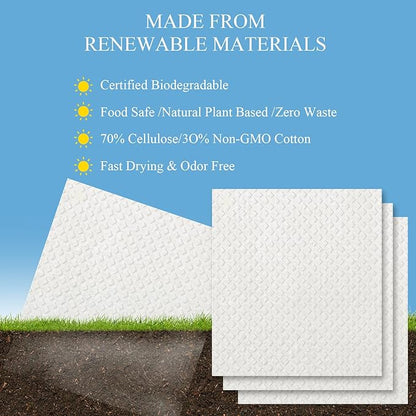 6 Packs Swedish Kitchen Dish Cloths - Reusable Paper Towels for Counters & Dishes - Eco-Friendly Cellulose Sponge Cloth - White