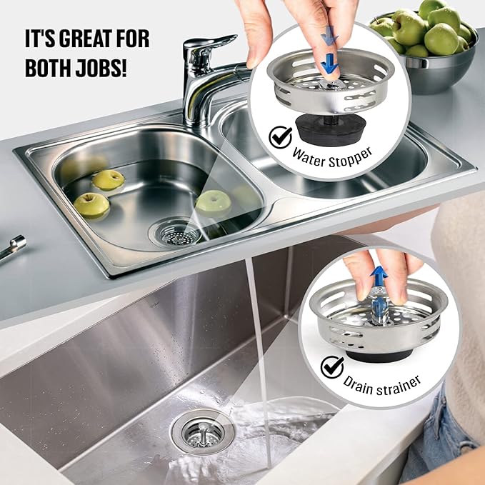 Highcraft 9843 Stainless Steel Kitchen Sink Strainer Basket-Replacement for Standard Drains (3-1/2 Inch) -Universal Style Rubber Stopper
