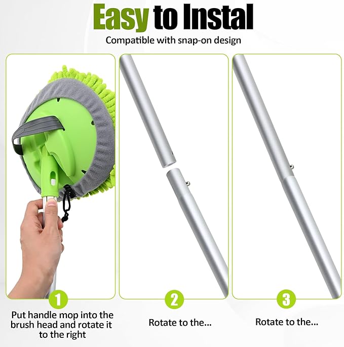 15° Curved Car Wash Brush with Long Handle 43" Extension Cleaning Mop Exterior Interior Carwash Duster 3-Section, 90° Pivoting Extralarge Microfiber Head for Scratch-Free Car, SUV & Truck