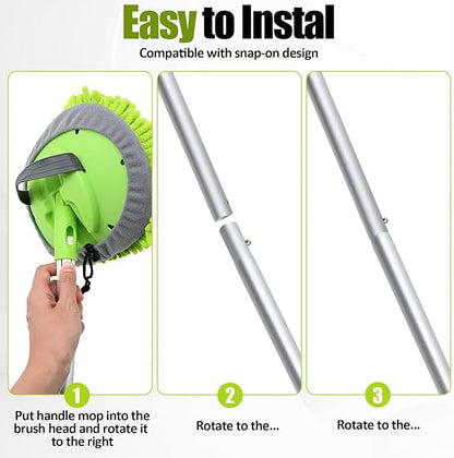 15° Curved Car Wash Brush with Long Handle 43" Extension Cleaning Mop Exterior Interior Carwash Duster 3-Section, 90° Pivoting Extralarge Microfiber Head for Scratch-Free Car, SUV & Truck
