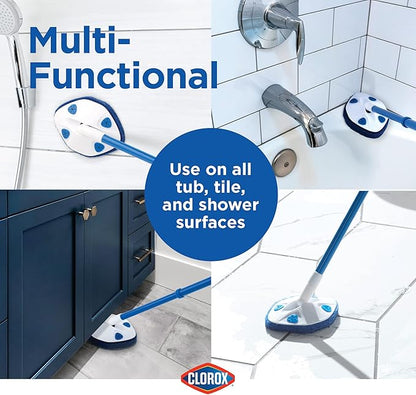 CLOROX Extendable Tub and Tile Scrubber (Pack of 2) with Extra Pad - Plastic Head, Blue, Tile Surface