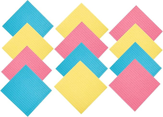 Reusable Swedish Dishcloths (12 Pack) – Ultra Absorbent, Eco-Friendly Kitchen Cleaning Cloths – Best Value Paper Towel Alternative for Dishes, Counters, Glass & Everyday Wiping