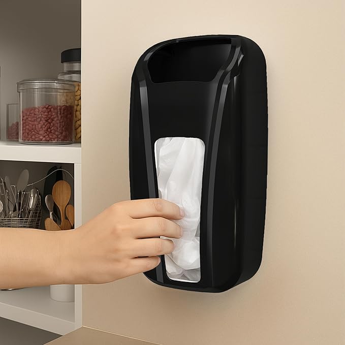 KICHLY Plastic Bags Holder, Durable Grocery Plastics Dispenser, Storage Organizer & Saver for Grocery, Shopping & Trash Bags, Wall Mount, Black