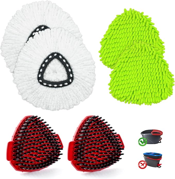 Mop Heads Replacement for Ocedar, Mop Replace Head for Ocedar EasyWring 1 Tank, Microfiber Spin Mop Refills, Include 4 Spin Mop Replacement Head Deep Cleaning Machine Washable with 2 Scrubber Mop Head