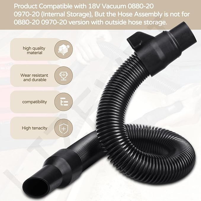 14-37-0105 18V Wet/dry Vac Hose Assembly with Universal Attachments Adapter Kit for 18v/28v Vacuum 0880-20 0970-20 (Internal Storage), Use to Pick Up Dust and Debris
