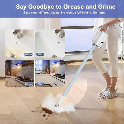 Steam Cleaner, 6 in1 Rotated Steam Mop Cleaner with 2 Modes, 2 Microfiber Pads, 400ML Removable Tank, 23FT Power Cable, Detachable Steam Mops for Floor, Laminate Floor, Tiles Cleaning (Sapphire Blue)