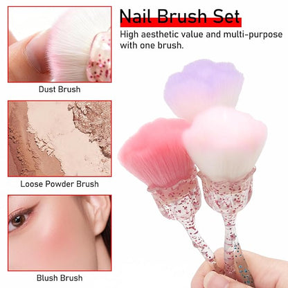 3pcs Dust Brush for Acrylic Nails Large Powder Brush Makeup Brush Nail Duster Brush Acrylic Nail Brush Cleaner Nail Art Brushes Manicure Brush for Cleaning Nail Art Tools